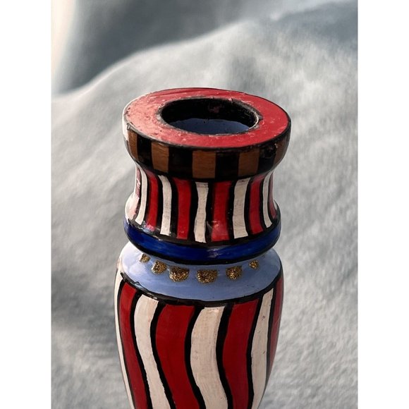 Americana Handmade Wooden Country Patriotic Candlestick Signed by Artist - Picture 3 of 8